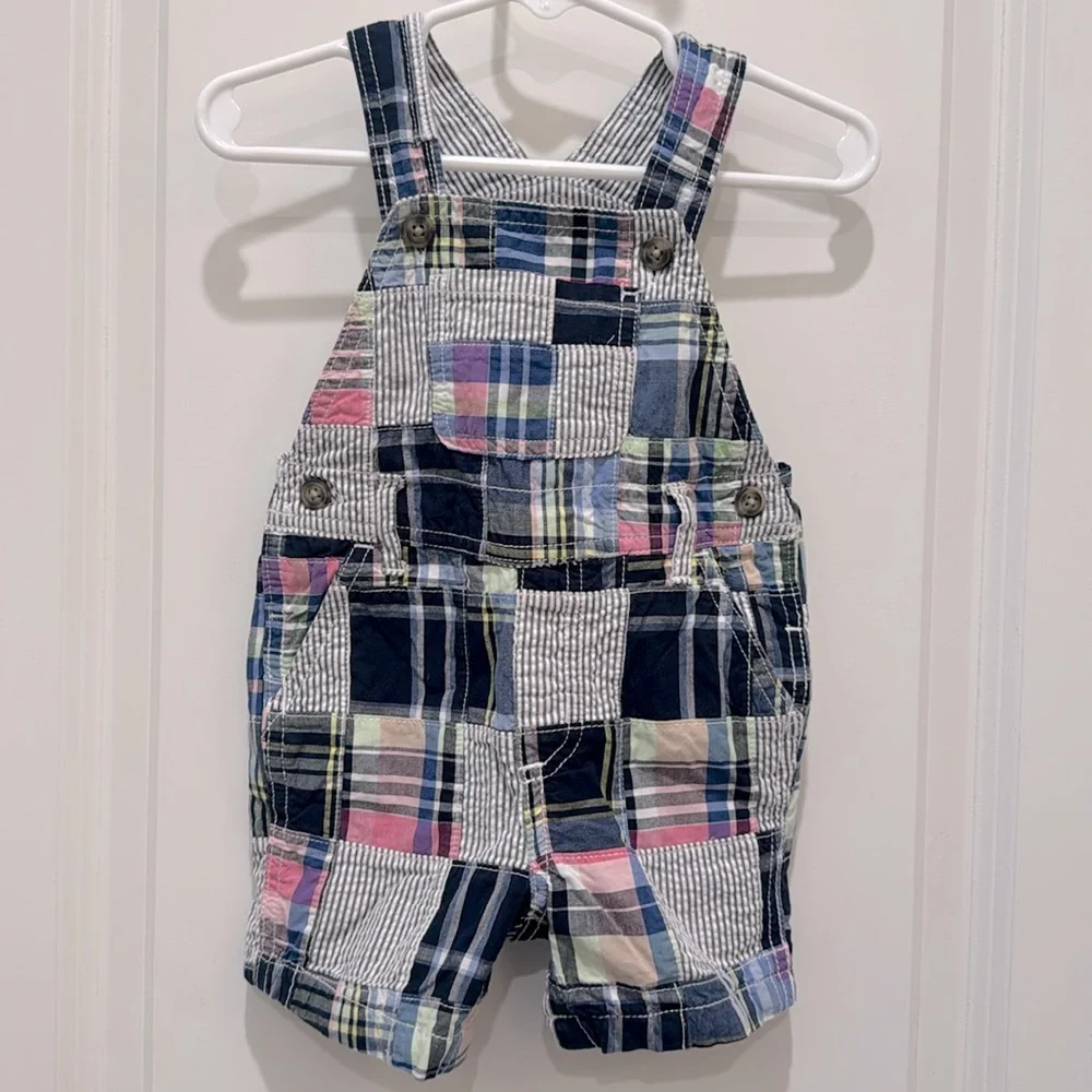 Gymboree Blue White and Pink Madras Romper 6-12 month old baby